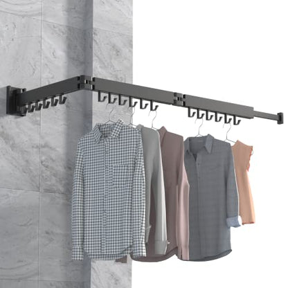 Wall Mounted Clothes Hanger Rack, Retractable Clothes Drying Rack Folding Indoor, Laundry Drying Rack, Space Saver Clothes Rack,Collapsible(Tri-Fold),with 18 J-Hooks Laundry Rack Black - color: Tri-fold-1 Pack Black