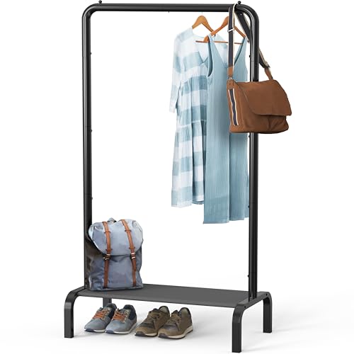 Simple Houseware 30" W Narrow Freestanding Garment Rack with Shelves, Black | With Storage Shelf – Slim & Space-Saving Closet Organizer