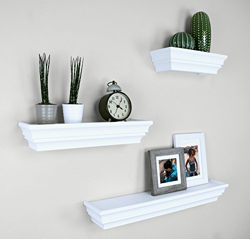 Ballucci Victorian Wall Ledge and Shelf, 12", 16", 24", Set of 3, White
