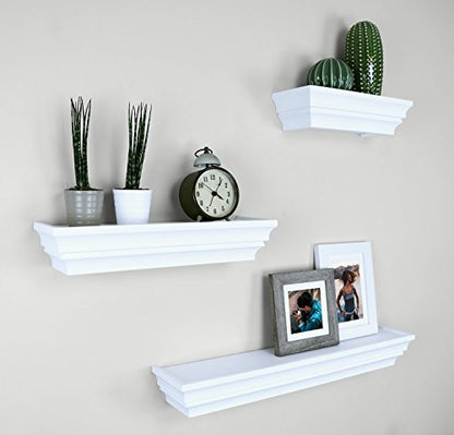 Ballucci Victorian Wall Ledge and Shelf, 12", 16", 24", Set of 3, White