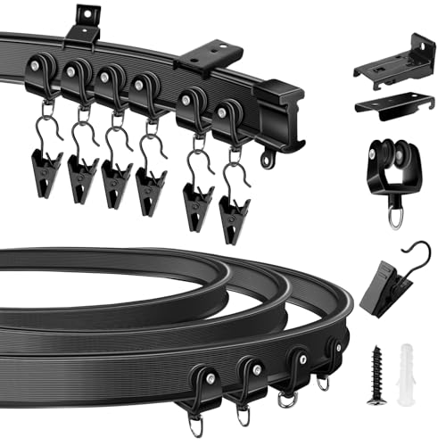 KOLAKO Ceiling Curtain Track, 10Ft Flexible Bendable Curtain Track Wall Mount Black Curved RV Sliding Curtain Rail System Room Divider, Ceiling Track for Shower Curtains - color: Black, size: 10Ft