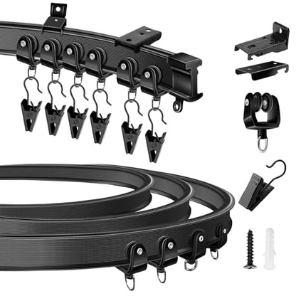 KOLAKO Ceiling Curtain Track, 10Ft Flexible Bendable Curtain Track Wall Mount Black Curved RV Sliding Curtain Rail System Room Divider, Ceiling Track for Shower Curtains - color: Black, size: 10Ft