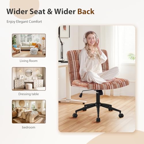 Furnimart 360° Swivel Criss Cross Desk Chair Extra-Thick Cushion, Premium Chenille Cross Legged Chair with Wide Seat & Wheels, Comfy Armless Home Office Chair for Bedroom, Vanity, Sturdy (Dark Brown) - color: Chenille Dark Brown