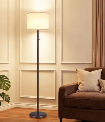 【Upgraded】 Dimmable Floor Lamp, Modern Floor Lamps for Living Room, Standing Lamp with Linen Shade, Tall Lamp for Bedroom Office Dining Room- Brown - color: Brown-Beige Linen Shade