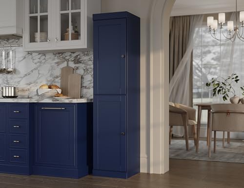 100% Solid Wood 16.5" Pantry Cabinet, 2 Shaker Wood Doors, Navy - color: Navy Blue, style: Shaker Doors
