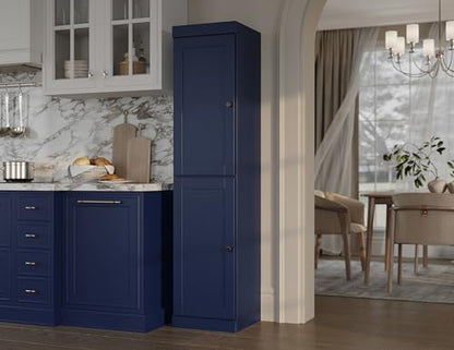100% Solid Wood 16.5" Pantry Cabinet, 2 Shaker Wood Doors, Navy - color: Navy Blue, style: Shaker Doors