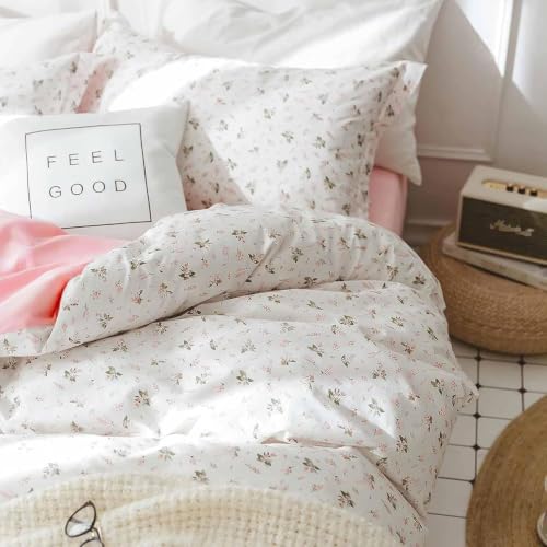 Pink and White Duvet Cover King Size - 3 Pcs Floral Flower Leaf Pattern Printed Reversible Microfiber Comforter Cover Bedding Set - 104X90 Soft Aesthetic Cottage Preppy Bedroom Decor for Women Men - color: Pink White Floral (Only Cover), size: King