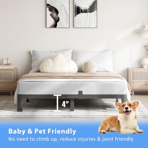 VIPSHOW 4 Inch Full Bed Frame with Round Corners No Box Spring Needed | 3500lbs Heavy Duty, 4 mattress stoppers, Noise-free, Easy assembly & anti-slip rubber covers, Kid & pet friendly - size: Full, style: 4 Inch