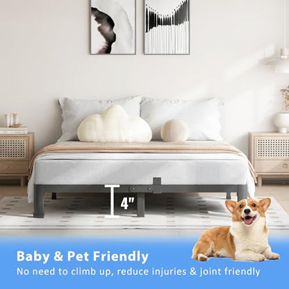 VIPSHOW 4 Inch Full Bed Frame with Round Corners No Box Spring Needed | 3500lbs Heavy Duty, 4 mattress stoppers, Noise-free, Easy assembly & anti-slip rubber covers, Kid & pet friendly - size: Full, style: 4 Inch