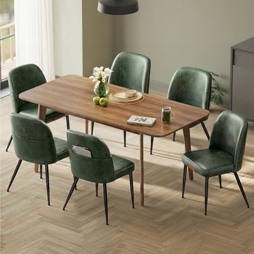 VASAGLE EKHO Collection - Dining Chairs Set of 6, Upholstered Kitchen Chairs, Comfortable Seat, Synthetic Leather with Stitching, Mid-Century Modern, Easy Assembly, with Storage Pocket, Forest Green - color: Forest Green, size: Set of 6, style: With Stora