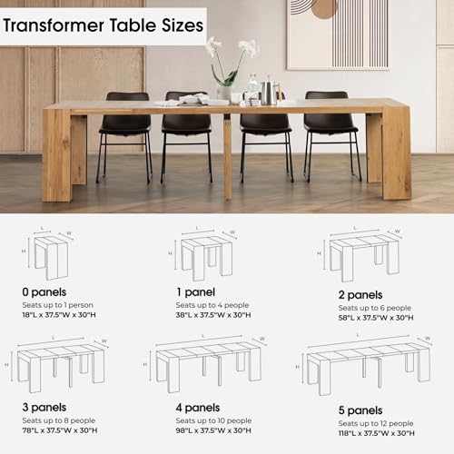 Transformer Table Solid Wood Extendable Dining Table, Natural | Expandable Dining Room Table, Space-Saving Furniture, Kitchen and Dining Room Furniture, Table + Bench + Coffee Table - color: Natural, size: Table + Bench + Coffee Table