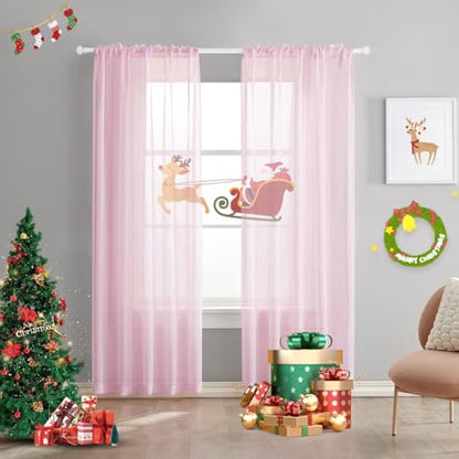 Christmas Baby Pink Sheer Curtains 72 Inches Long Semi Faux Linen Light Flitering Pink Sheers Curtain for Bedroom Living Room Girls Kids Room 2 Panels 52x72 Inch Length Blush Pink - color: Baby Pink, size: 52"W x 72"L (Pack of 2)