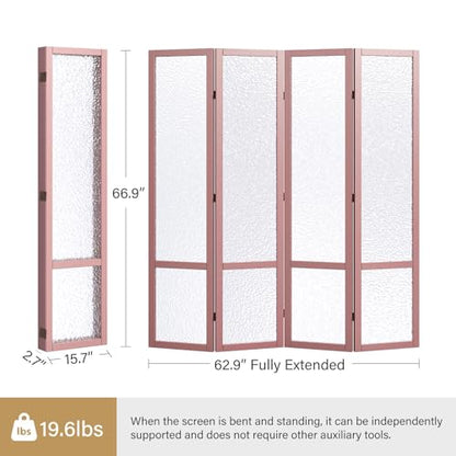 4 Panel Acrylic Room Divider Privacy Screen - Freestanding Frosted Translucent Partition, Lightweight Modern for Home Office Studio (Pink, 4 Panels) - color: Pink