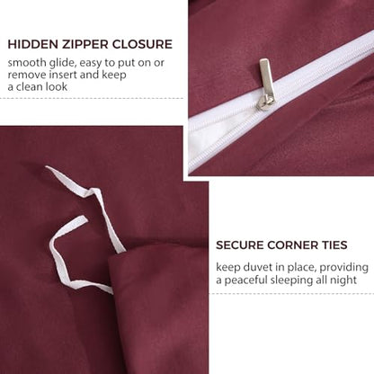JSD Burgundy Duvet Cover Set Full Size | 3 Piece Soft Microfiber Duvet Cover with Pillow Shams Zipper Closure, Comforter Not Included, Oeko-Tex Certified - color: Burgundy, size: Full