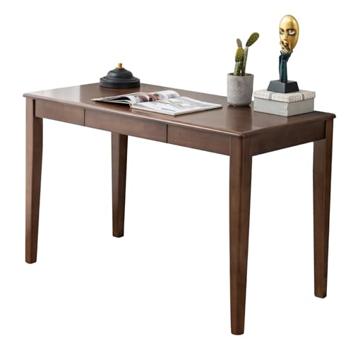 Solid Wood Desk with Drawer, Wooden Home Office Desk for Work, Student Computer Desk for Small Spaces, Gaming Study PC Desk for Bedroom, Easy to Assemble (Walnut Color 39 inch) - color: Walnut Color 39 Inch