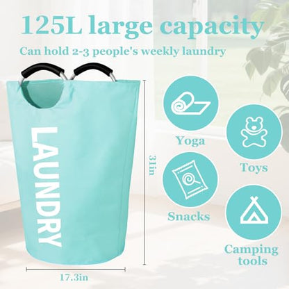 WOOHA 125L Large laundry basket,Collapsible laundry hamper, Tall Clothes Baskets Folding Washing Bin Foldable Fabric Hamper Bags for Bedroom, Closet,Bathroom,College,laundry bag,lightblue - color: Lightblue, size: 125L-XXXL