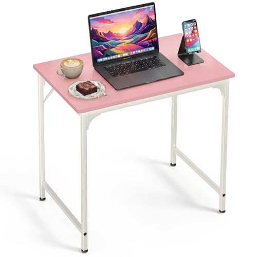32 Inch Computer Desk, Small Office Desk, Metal Frame Writing Table with Reinforced Sturdy Build, Water-Resistant & Scratchproof Surface, Adjustable Feet for Bedroom Home Office & Study, Pink - color: Pink, size: 32 Inch