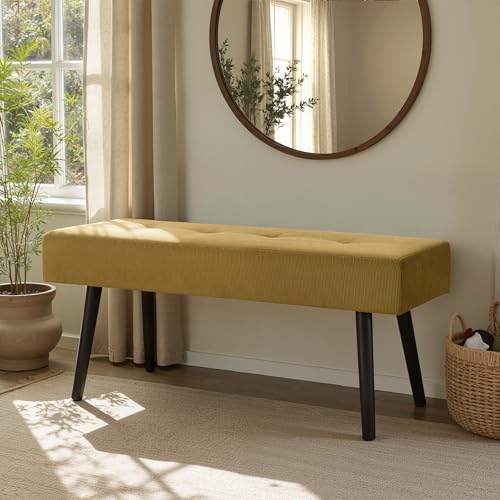 Comfy to go Entryway Bench - Bench for Bedroom, Modern Ottoman End of Bed, Corduroy Padded Benches for Living Room, Foyer, Mudroom, Hallway - 39" L x 14" W x 17" H | Padded Bench for Bedroom, Living Room, Foyer, Mudroom, Hallway, Window, Reading, Footrest