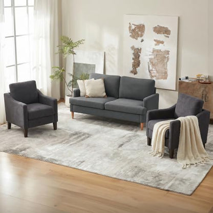 VKNOW Accent Chairs Set of 2, Modern Upholstered Armchairs, Dark Grey | Reading Chairs with Wood Legs, Single Sofa Reading Seat, Flexible Cushion, No Tool Assembly, For Living Room, Bedroom - color: Dark Grey