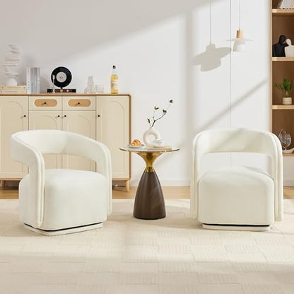 YaFiti Modern Swivel Accent Chair 1 pcs, Round Barrel Armchair, White | Chenille Fabric, 22” Widen Seat, Solid Wood Frame, 250lbs Capacity, Barrel Club Chair, Upholstered Armchair for Living Room - color: White