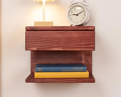 Floating Nightstand Side Accent or End Table with Storage Drawer, Wood Bedside Shelf, Handmade Floating Table (Rome) - color: Rome