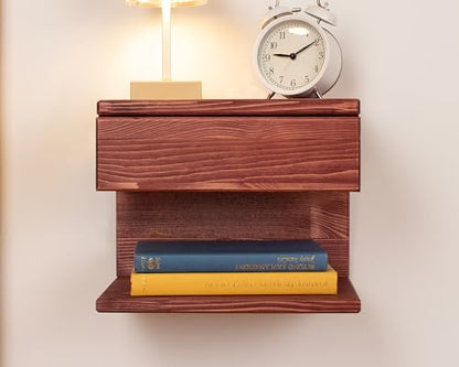 Floating Nightstand Side Accent or End Table with Storage Drawer, Wood Bedside Shelf, Handmade Floating Table (Rome) - color: Rome