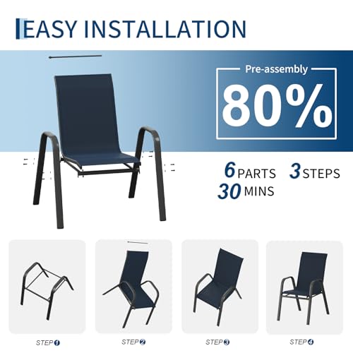 Garvee Patio Chairs Set of 4, Stackable Chairs with High Back for Backyard | All-Weather Outdoor Dining Chairs with Textilene Fabric (Navy Blue) - color: Navy Blue
