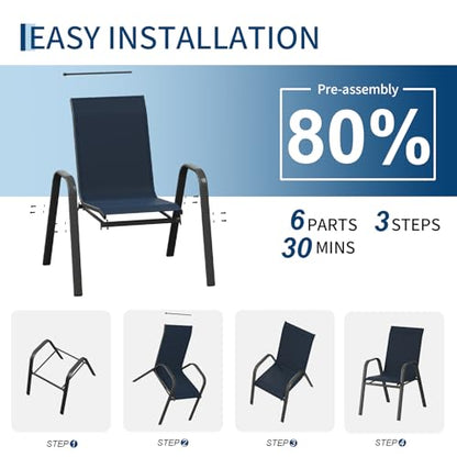 Garvee Patio Chairs Set of 4, Stackable Chairs with High Back for Backyard | All-Weather Outdoor Dining Chairs with Textilene Fabric (Navy Blue) - color: Navy Blue