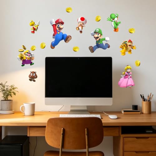 Mario Wall Stickers, Removable Wall Decals, Peel and Stick Wall Decals, Cute Bedroom & Birthday Decor