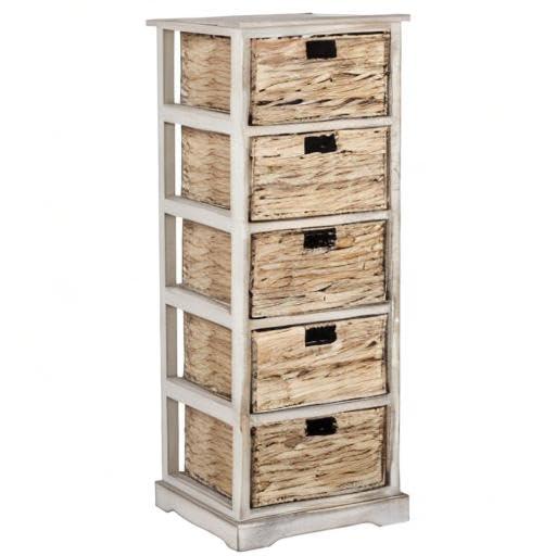 SAFAVIEH Furniture - Vedette 5-Basket Storage Tower - White Washed - Solid Wood - Coastal Basket Tower Design - Ideal for Entryway, Living Room, 17.5"W x 13.5"D x 46"H - Fully Assembled (AMH5739E) - color: White Washed