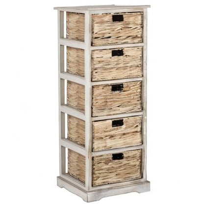 SAFAVIEH Furniture - Vedette 5-Basket Storage Tower - White Washed - Solid Wood - Coastal Basket Tower Design - Ideal for Entryway, Living Room, 17.5"W x 13.5"D x 46"H - Fully Assembled (AMH5739E) - color: White Washed