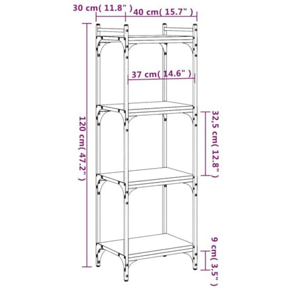 4-Tier Industrial Bookcase, Tall Narrow Open Bookshelf with Metal Frame and Adjustable Feet for Living Room, Bedroom, Home Office, 15.7 x 11.8 x 47.2 Inches, Black - color: Black 3