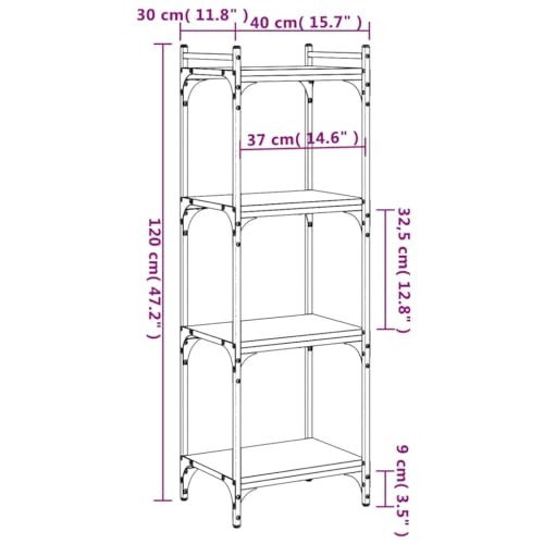 Black Engineered Wood and Metal Bookcase Medium Size with Adjustable Shelves for Living Room Office Library Durable Multi-Functional Standing Book Shelves Modern Storage Organizer - color: Black/47.2", size: 15.7"