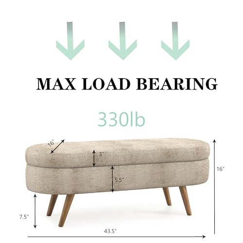 43.5" Ottoman with Storage, Storage Ottoman Bench with Safety Hinge, Foam End of Bed Bench, Upholstered Entryway Bench for Bedroom, Living Room & Window, Holds up to 330 lb, Brown - color: Brown+foam, size: 16"D x 43.5"W x 16"H