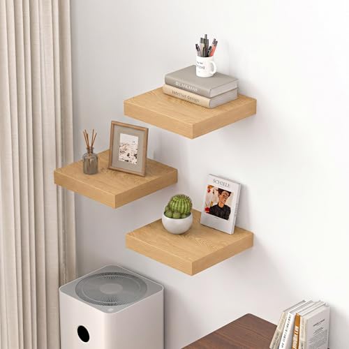 Dreamland 12x12 Floating Shelves for Wall, 12" Deep Thicker Floating Shelves, Wall-Mounted Shelves for Bedroom, Living Room, Kitchen, Bathroom,Oak - Set of 3 - color: Oak, size: 12"W x 12"D x 2"H, Set of 3