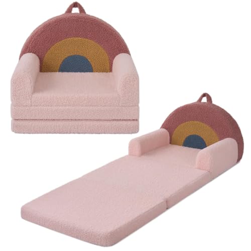 Blissful Diary Kids Couch, 2-in-1 Soft Kids Sofa, Kids Sofa Chair, Comfy Kids Furniture for Playroom, Reading & Play, Rainbow Blush - color: Rainbow Blush