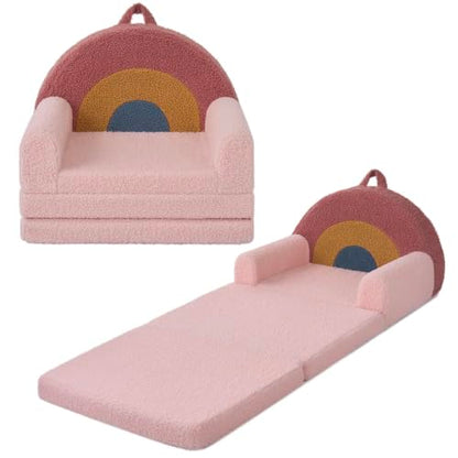 Blissful Diary Kids Couch, 2-in-1 Soft Kids Sofa, Kids Sofa Chair, Comfy Kids Furniture for Playroom, Reading & Play, Rainbow Blush - color: Rainbow Blush