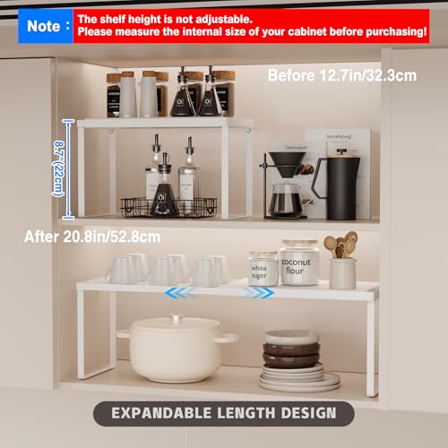 Magheo Expandable Kitchen Countertop Organizer, 2 Pack Stackable Cabinet Shelf Risers, Metal Spice Rack Heavy Duty Counter Organizer Storage for Kitchen, Pantry, Cupboard, Rv (8.7in Height,White) - color: White, size: 2 Pack-8.7in Height