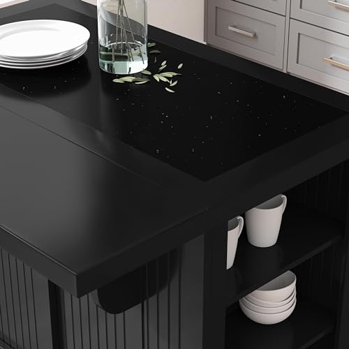 Homestyles Nantucket Distressed Black Kitchen Island with Black Granite and Wood Drop Leaf Breakfast Bar, 48"W