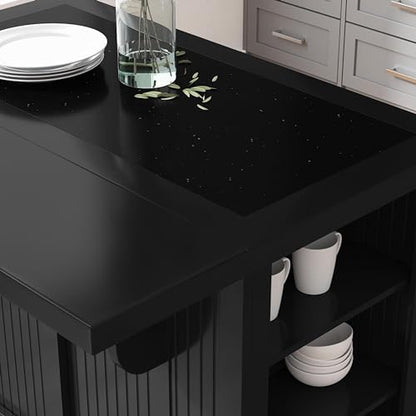 Homestyles Nantucket Distressed Black Kitchen Island with Black Granite and Wood Drop Leaf Breakfast Bar, 48"W