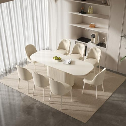 Guyii 86.61" Large Cream White Dining Table with Strong Pedestal Modern Oval Dining Room Table for 8 People Cream Kichen Table for Dining&Kichen Room Furniture - size: 86.61”