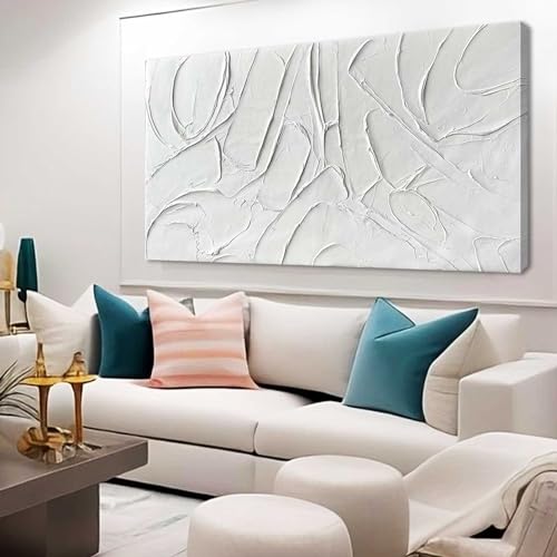 XIANSHOU Home Decor White Abstract Wall Decor Maximalist Artwork Textured Canvas Wall Art Pictures for Living Room Bedroom Home Office Decor 24"x48" - color: White, size: 48"L x 24"W