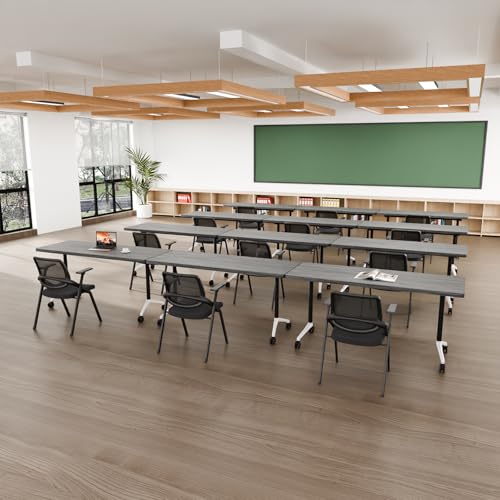 Folding Conference Table with Wheels, Flip Top Folding Conference Room Table for 2-12 Person, Mobile Training & Meeting Room Table, Modular Nesting Office Boardroom Desk with Lockable Casters - color: Grey, size: 61in