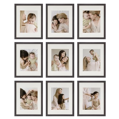 Sheffield Home 9 Piece Gallery Wall Frame Set, 11x14 Inch, Dark Oak - color: Dark Oak, size: 11x14 Inch
