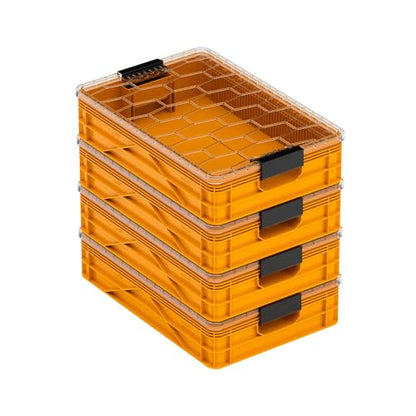 Quarter Crate 4-Pack Stackable Storage Bins, Sol | Polypropylene, 14 dividers included, 19.16x12.75x4.57 in, over 1000 lb stack, lids sold separately - color: Sol