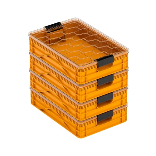 Quarter Crate 4-Pack Stackable Storage Bins, Sol | Polypropylene, 14 dividers included, 19.16x12.75x4.57 in, over 1000 lb stack, lids sold separately - color: Sol