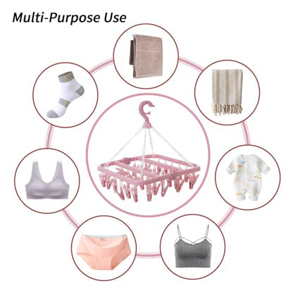 Laundry Drying Rack with 32 Clips, Foldable, Light Pink - color: Light Pink