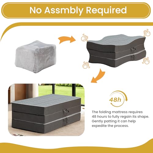 Tri Folding Mattress Twin Size - 6 Inch Dual-Layer Memory Foam Foldable Mattress Portable Futon Sofa Bed with Removable Washable Cover, Handle & Non-Slip Bottom for Guest, Camping, RV, Yoga, Home Use - size: Tw"