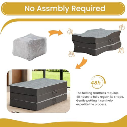 Tri Folding Mattress Twin Size - 6 Inch Dual-Layer Memory Foam Foldable Mattress Portable Futon Sofa Bed with Removable Washable Cover, Handle & Non-Slip Bottom for Guest, Camping, RV, Yoga, Home Use - size: Tw"