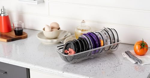 2Pack Stainless Steel Mesh Tumbler Cup Lid Organizer, Mason Jar Lid Holder | Rectangular, Cabinet Storage Basket, For Silverware Chopsticks Straws Utensils - style: SilverModern-2pack